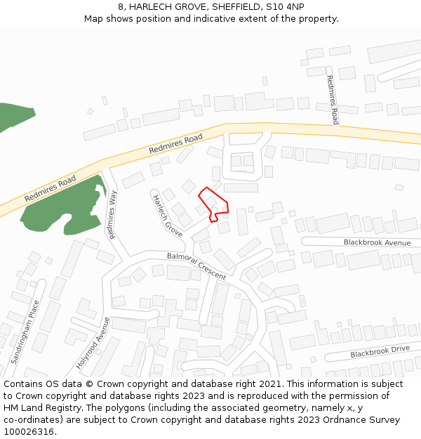 8, HARLECH GROVE, SHEFFIELD, S10 4NP: Location map and indicative extent of plot