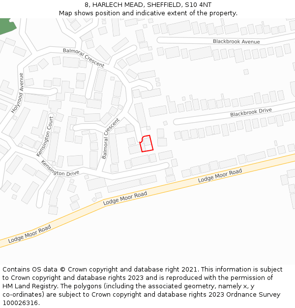 8, HARLECH MEAD, SHEFFIELD, S10 4NT: Location map and indicative extent of plot