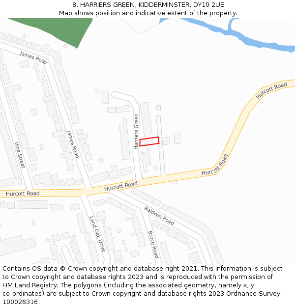8, HARRIERS GREEN, KIDDERMINSTER, DY10 2UE: Location map and indicative extent of plot