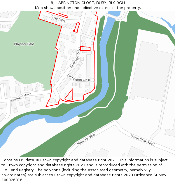 8, HARRINGTON CLOSE, BURY, BL9 9GH: Location map and indicative extent of plot