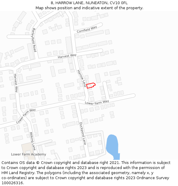 8, HARROW LANE, NUNEATON, CV10 0FL: Location map and indicative extent of plot