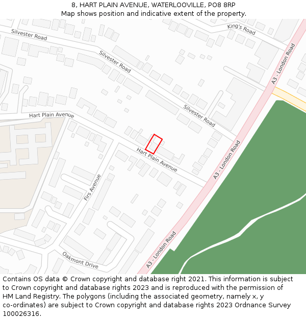 8, HART PLAIN AVENUE, WATERLOOVILLE, PO8 8RP: Location map and indicative extent of plot