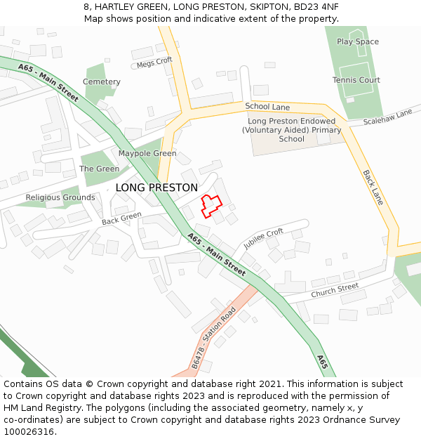 8, HARTLEY GREEN, LONG PRESTON, SKIPTON, BD23 4NF: Location map and indicative extent of plot