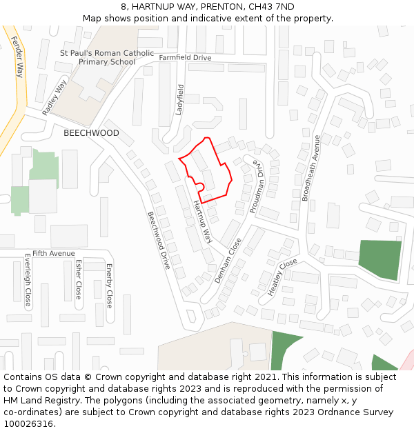 8, HARTNUP WAY, PRENTON, CH43 7ND: Location map and indicative extent of plot