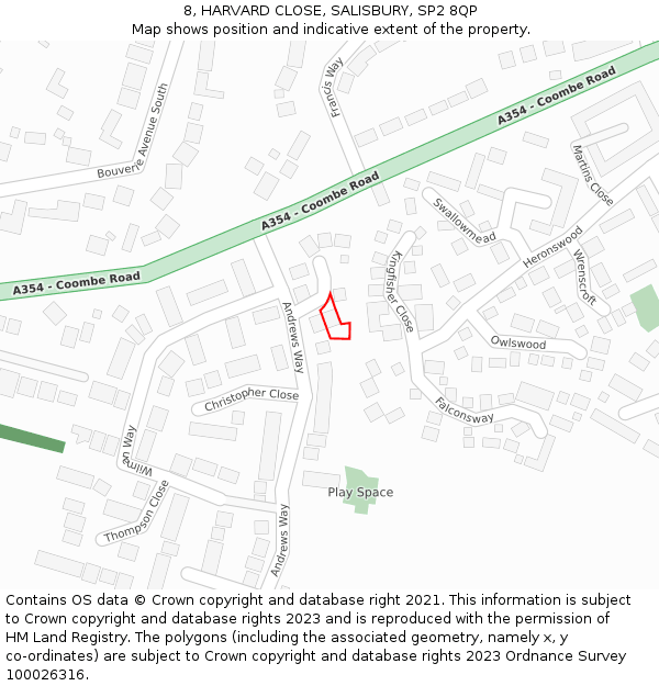 8, HARVARD CLOSE, SALISBURY, SP2 8QP: Location map and indicative extent of plot