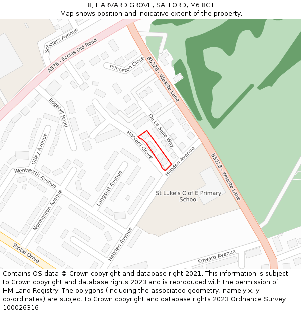 8, HARVARD GROVE, SALFORD, M6 8GT: Location map and indicative extent of plot
