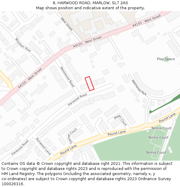 8, HARWOOD ROAD, MARLOW, SL7 2AS: Location map and indicative extent of plot