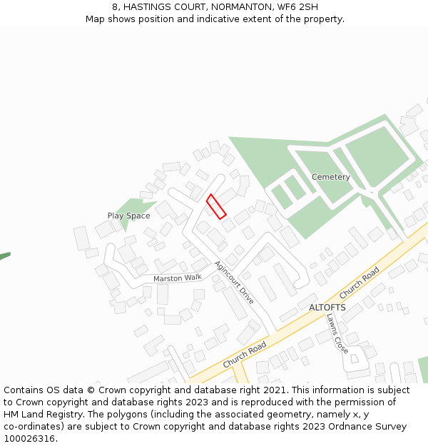 8, HASTINGS COURT, NORMANTON, WF6 2SH: Location map and indicative extent of plot