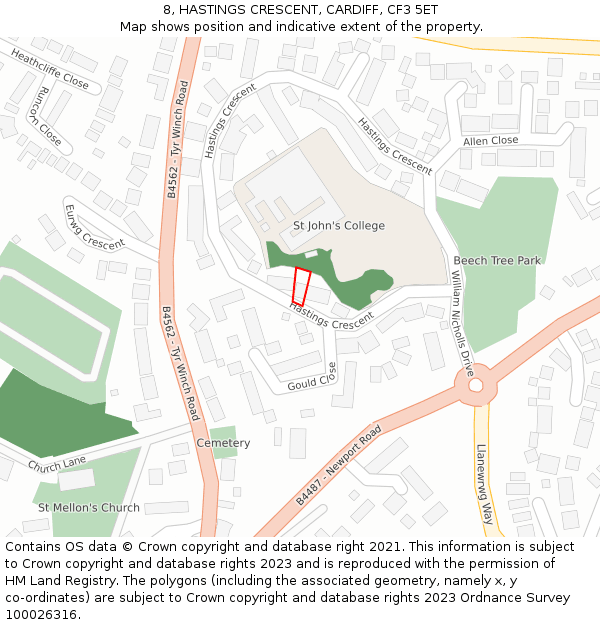 8, HASTINGS CRESCENT, CARDIFF, CF3 5ET: Location map and indicative extent of plot