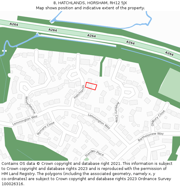 8, HATCHLANDS, HORSHAM, RH12 5JX: Location map and indicative extent of plot