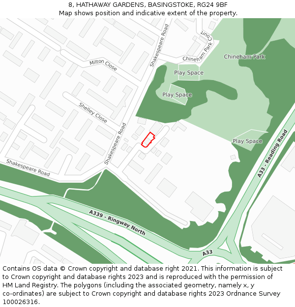 8, HATHAWAY GARDENS, BASINGSTOKE, RG24 9BF: Location map and indicative extent of plot