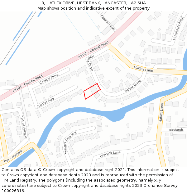 8, HATLEX DRIVE, HEST BANK, LANCASTER, LA2 6HA: Location map and indicative extent of plot