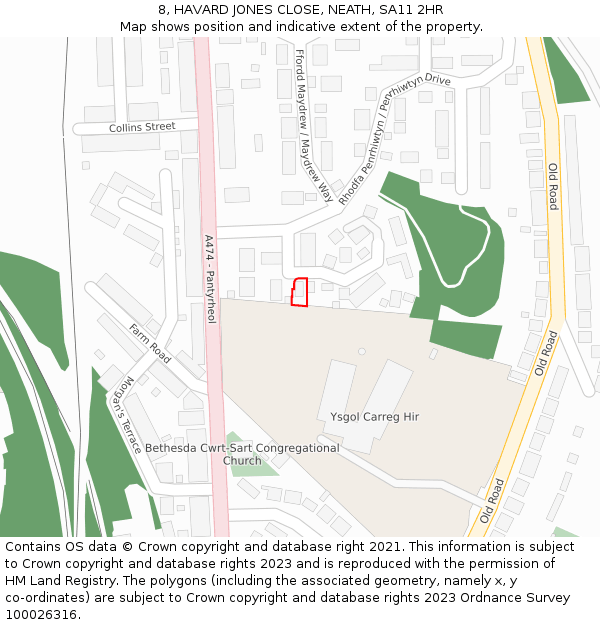 8, HAVARD JONES CLOSE, NEATH, SA11 2HR: Location map and indicative extent of plot