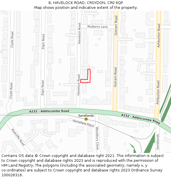 8, HAVELOCK ROAD, CROYDON, CR0 6QP: Location map and indicative extent of plot