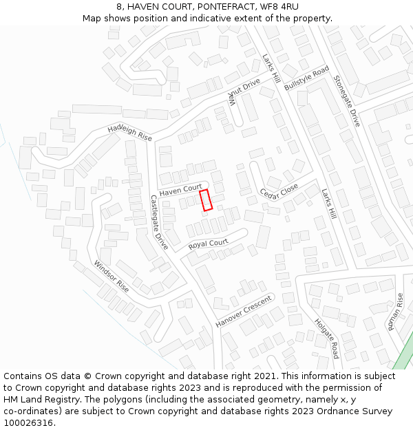 8, HAVEN COURT, PONTEFRACT, WF8 4RU: Location map and indicative extent of plot