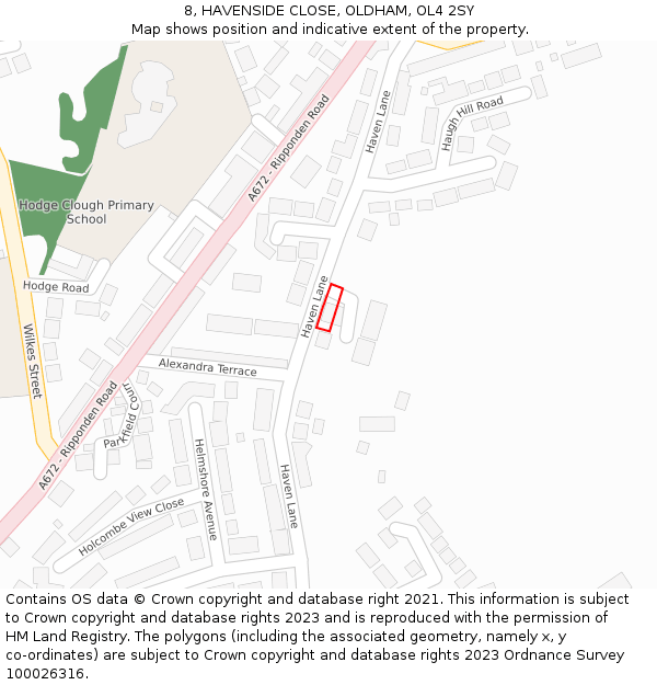 8, HAVENSIDE CLOSE, OLDHAM, OL4 2SY: Location map and indicative extent of plot