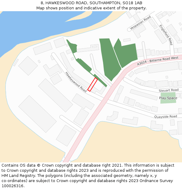 8, HAWKESWOOD ROAD, SOUTHAMPTON, SO18 1AB: Location map and indicative extent of plot