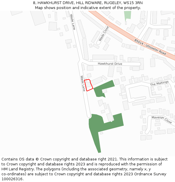 8, HAWKHURST DRIVE, HILL RIDWARE, RUGELEY, WS15 3RN: Location map and indicative extent of plot