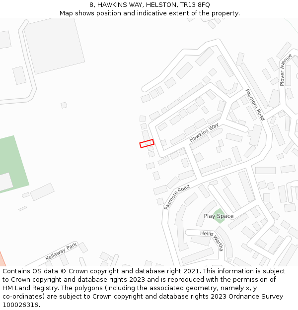 8, HAWKINS WAY, HELSTON, TR13 8FQ: Location map and indicative extent of plot