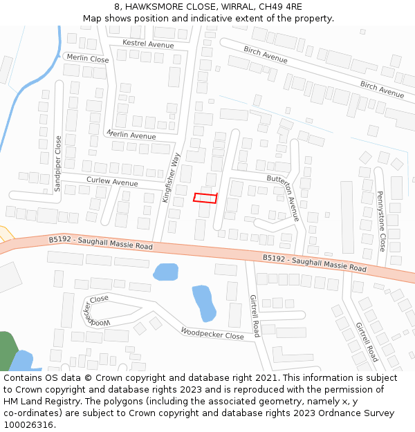 8, HAWKSMORE CLOSE, WIRRAL, CH49 4RE: Location map and indicative extent of plot