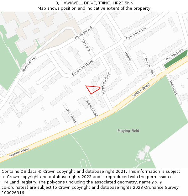 8, HAWKWELL DRIVE, TRING, HP23 5NN: Location map and indicative extent of plot