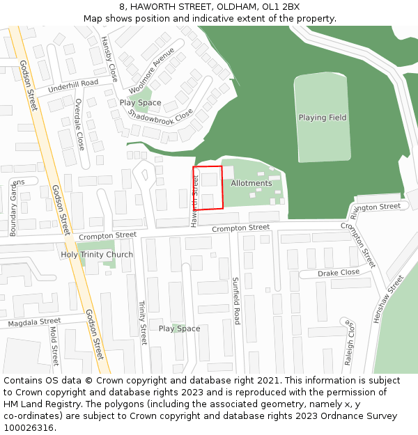 8, HAWORTH STREET, OLDHAM, OL1 2BX: Location map and indicative extent of plot