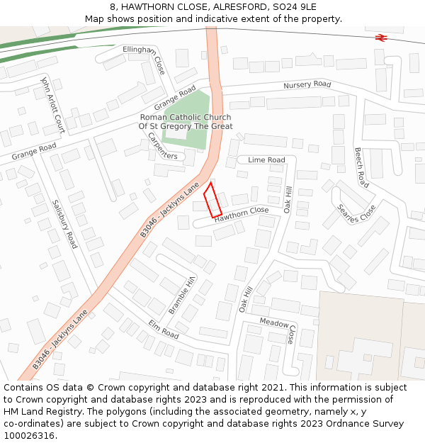 8, HAWTHORN CLOSE, ALRESFORD, SO24 9LE: Location map and indicative extent of plot