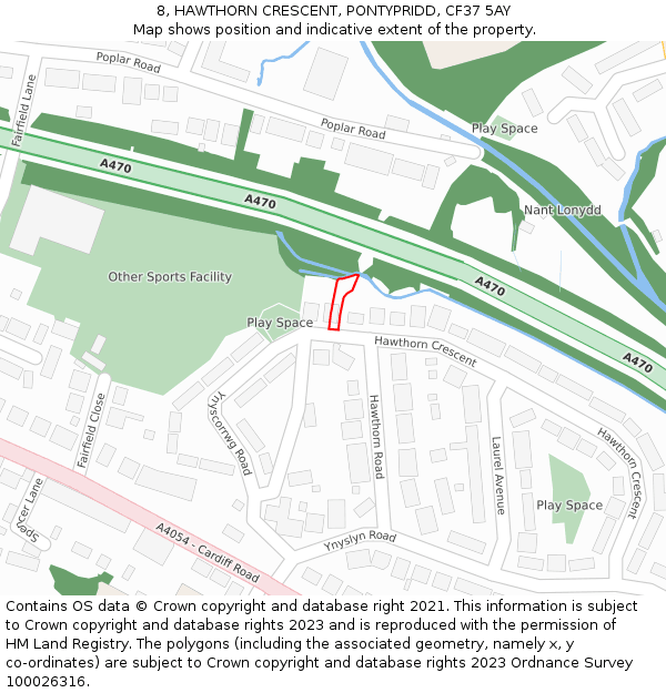 8, HAWTHORN CRESCENT, PONTYPRIDD, CF37 5AY: Location map and indicative extent of plot