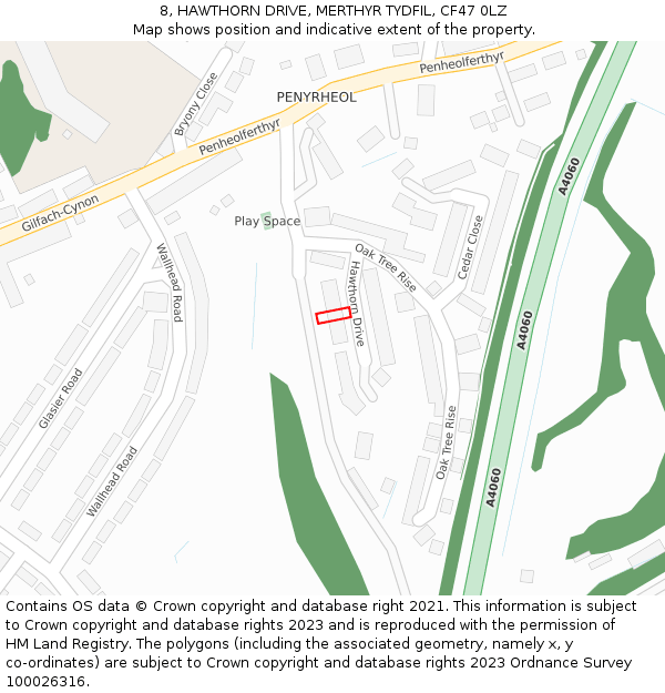 8, HAWTHORN DRIVE, MERTHYR TYDFIL, CF47 0LZ: Location map and indicative extent of plot