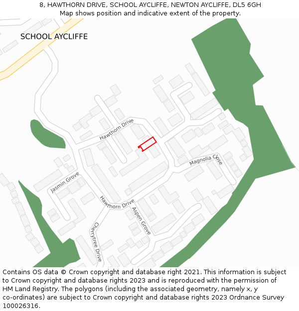 8, HAWTHORN DRIVE, SCHOOL AYCLIFFE, NEWTON AYCLIFFE, DL5 6GH: Location map and indicative extent of plot