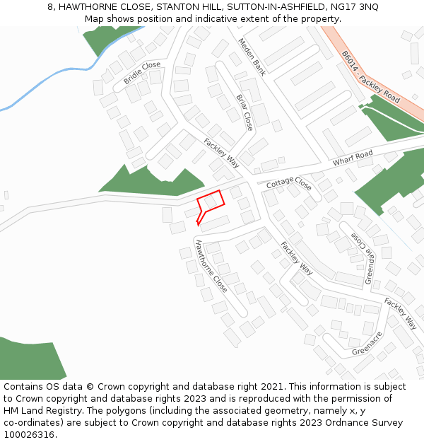 8, HAWTHORNE CLOSE, STANTON HILL, SUTTON-IN-ASHFIELD, NG17 3NQ: Location map and indicative extent of plot