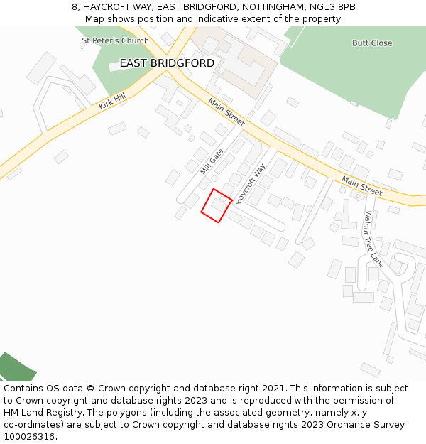 8, HAYCROFT WAY, EAST BRIDGFORD, NOTTINGHAM, NG13 8PB: Location map and indicative extent of plot