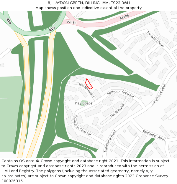 8, HAYDON GREEN, BILLINGHAM, TS23 3WH: Location map and indicative extent of plot