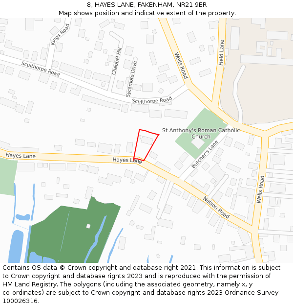 8, HAYES LANE, FAKENHAM, NR21 9ER: Location map and indicative extent of plot