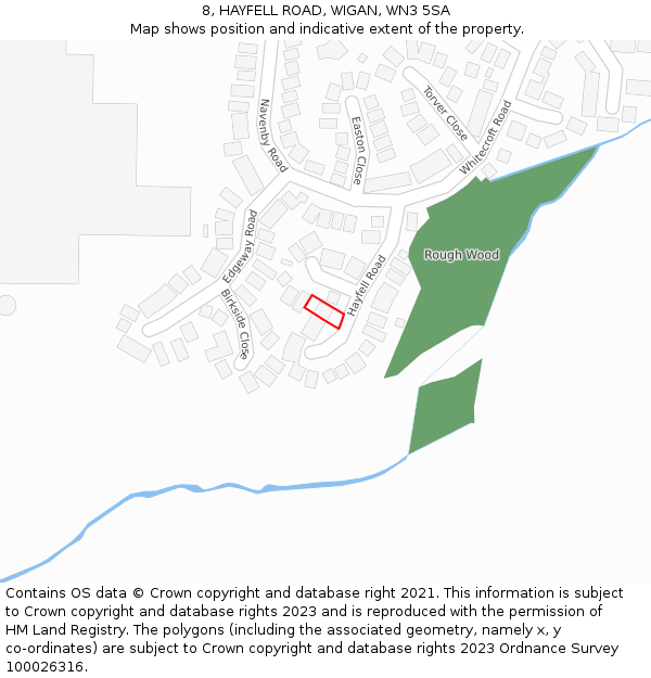 8, HAYFELL ROAD, WIGAN, WN3 5SA: Location map and indicative extent of plot