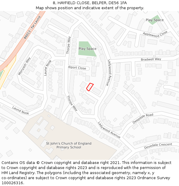 8, HAYFIELD CLOSE, BELPER, DE56 1FA: Location map and indicative extent of plot