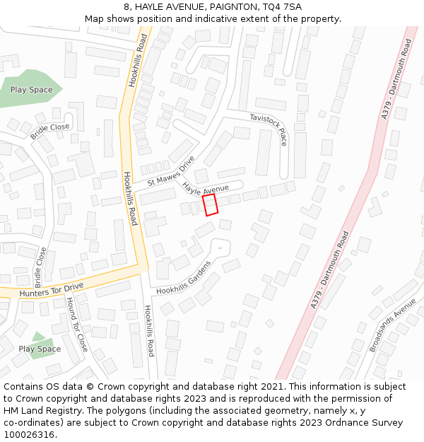 8, HAYLE AVENUE, PAIGNTON, TQ4 7SA: Location map and indicative extent of plot