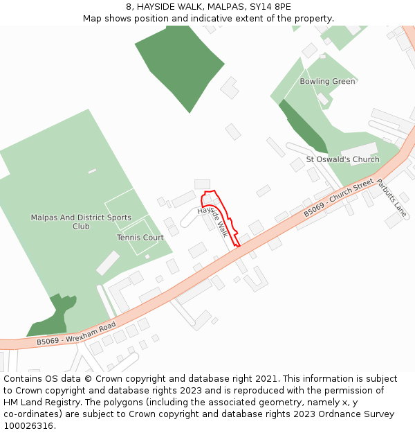8, HAYSIDE WALK, MALPAS, SY14 8PE: Location map and indicative extent of plot