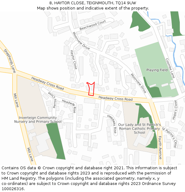 8, HAYTOR CLOSE, TEIGNMOUTH, TQ14 9UW: Location map and indicative extent of plot