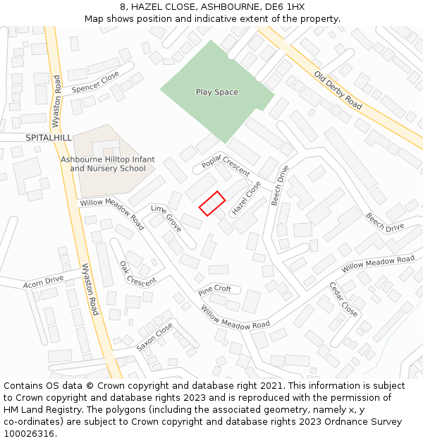 8, HAZEL CLOSE, ASHBOURNE, DE6 1HX: Location map and indicative extent of plot