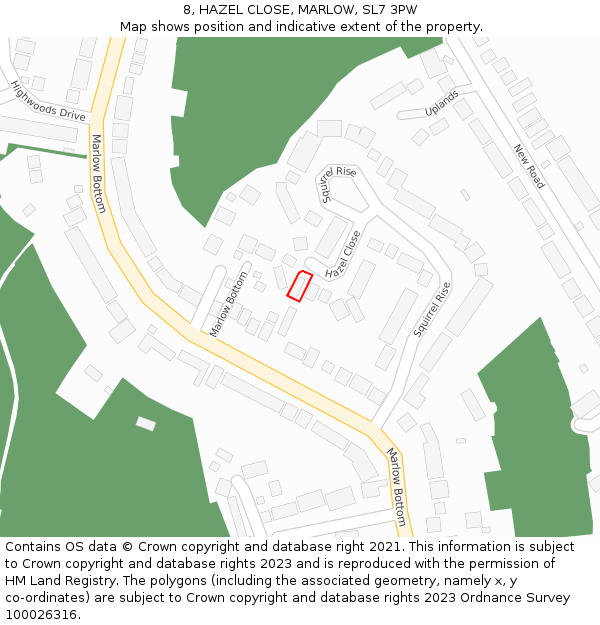 8, HAZEL CLOSE, MARLOW, SL7 3PW: Location map and indicative extent of plot