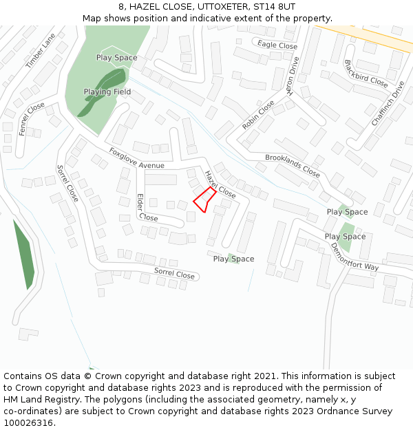8, HAZEL CLOSE, UTTOXETER, ST14 8UT: Location map and indicative extent of plot