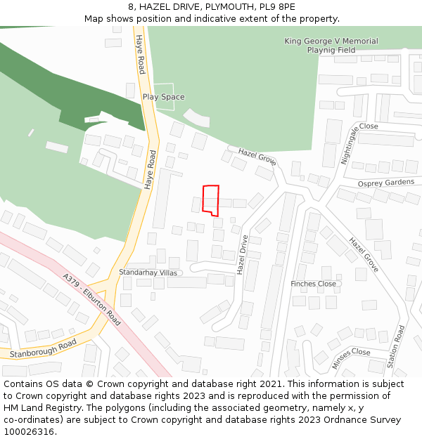 8, HAZEL DRIVE, PLYMOUTH, PL9 8PE: Location map and indicative extent of plot