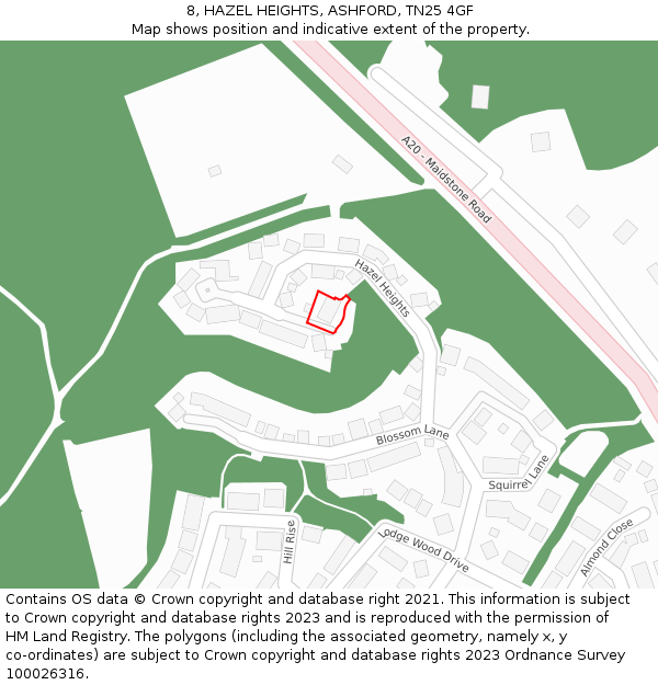 8, HAZEL HEIGHTS, ASHFORD, TN25 4GF: Location map and indicative extent of plot