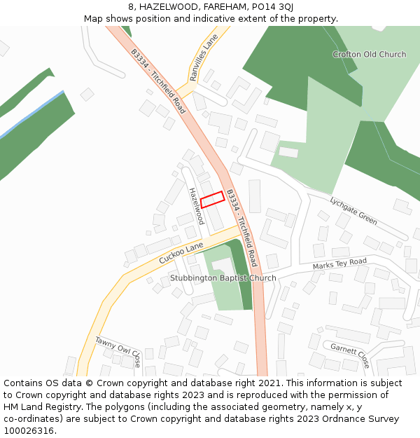 8, HAZELWOOD, FAREHAM, PO14 3QJ: Location map and indicative extent of plot