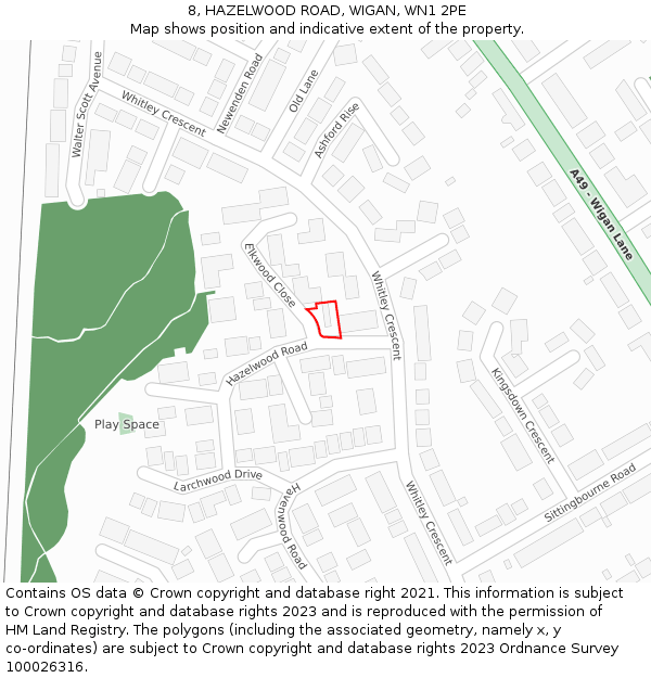 8, HAZELWOOD ROAD, WIGAN, WN1 2PE: Location map and indicative extent of plot