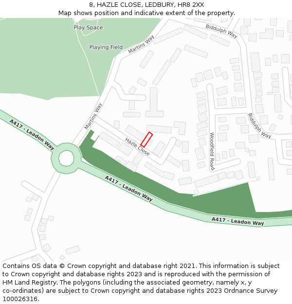 8, HAZLE CLOSE, LEDBURY, HR8 2XX: Location map and indicative extent of plot