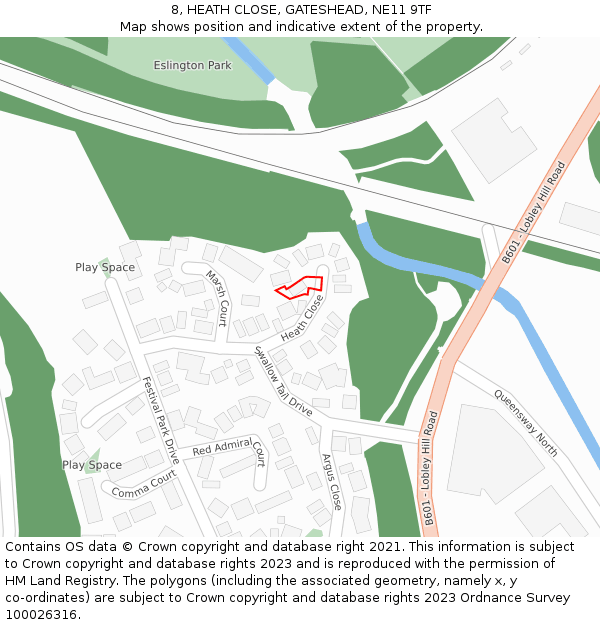 8, HEATH CLOSE, GATESHEAD, NE11 9TF: Location map and indicative extent of plot