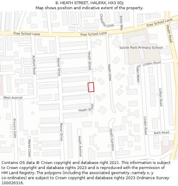 8, HEATH STREET, HALIFAX, HX3 0DJ: Location map and indicative extent of plot