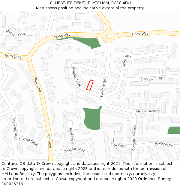 8, HEATHER DRIVE, THATCHAM, RG18 4BU: Location map and indicative extent of plot